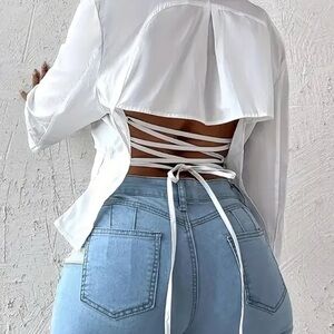 Elegant White Lace-Up Back Women's Top